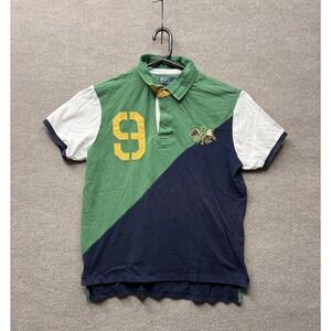 Polo Ralph Lauren Polo Shirt Mens XL Custom Fit Green Navy Colorblock 3 Rugby